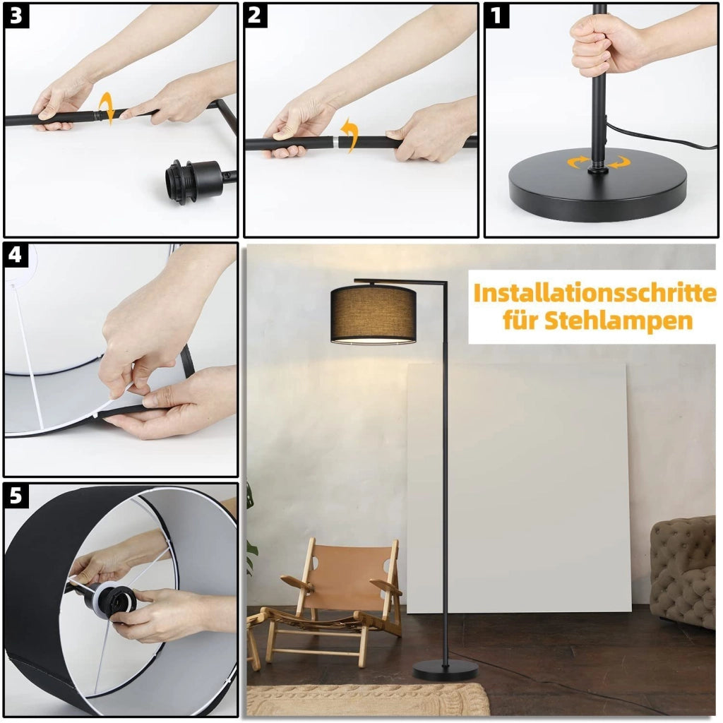 ZMH Lampada da terra per soggiorno design tessuto moderno lampada da lettura E27 con interruttore a pedale