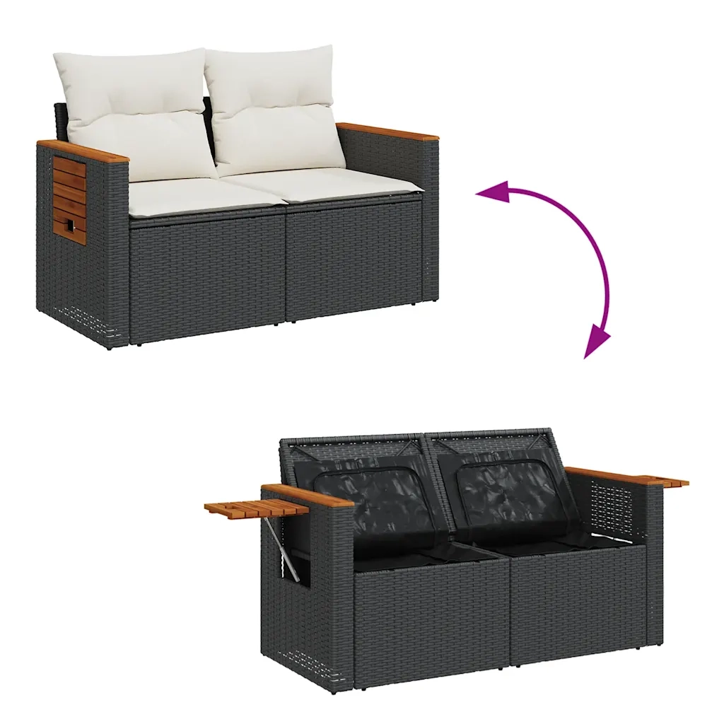 vidaXL Set Divano da Giardino 6 pz con Cuscini Nero in Polyrattan