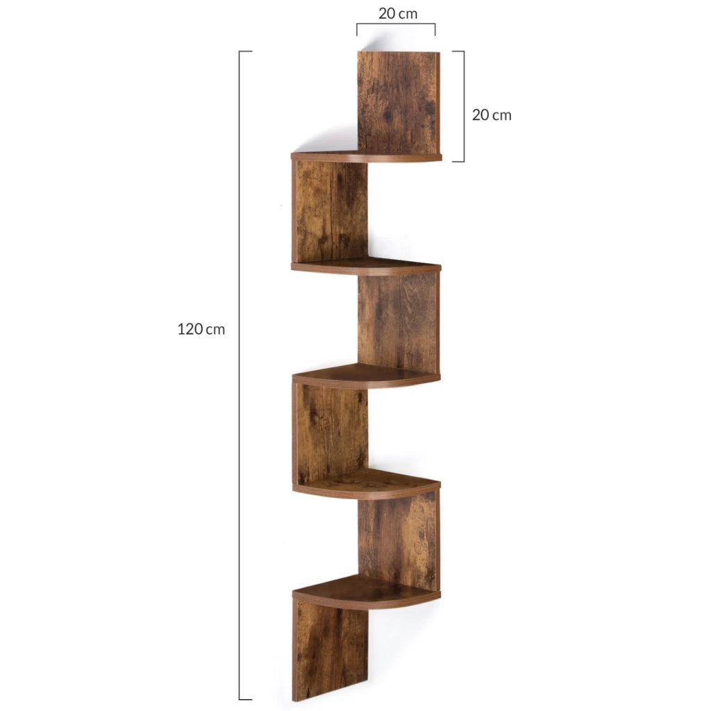 IDMarket - Scaffale angolare a parete a 5 livelli ISA in legno invecchiato