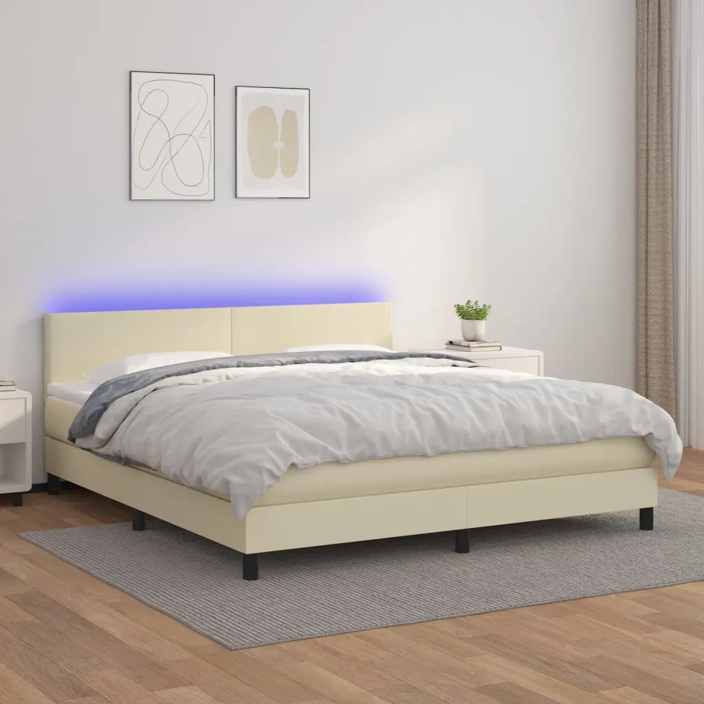 Giroletto a Molle con Materasso e LED Crema 180x200 cm 3134119