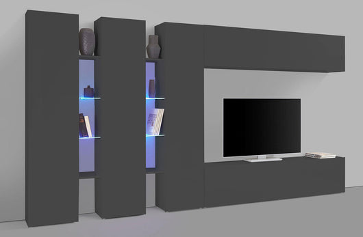 Parete Attrezzata Soggiorno 340x30x180 cm Maruska n°5 Grigio Antracite Opaco