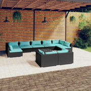 Set Divani da Giardino 10 pz con Cuscini in Polyrattan Nero cod mxl 34609