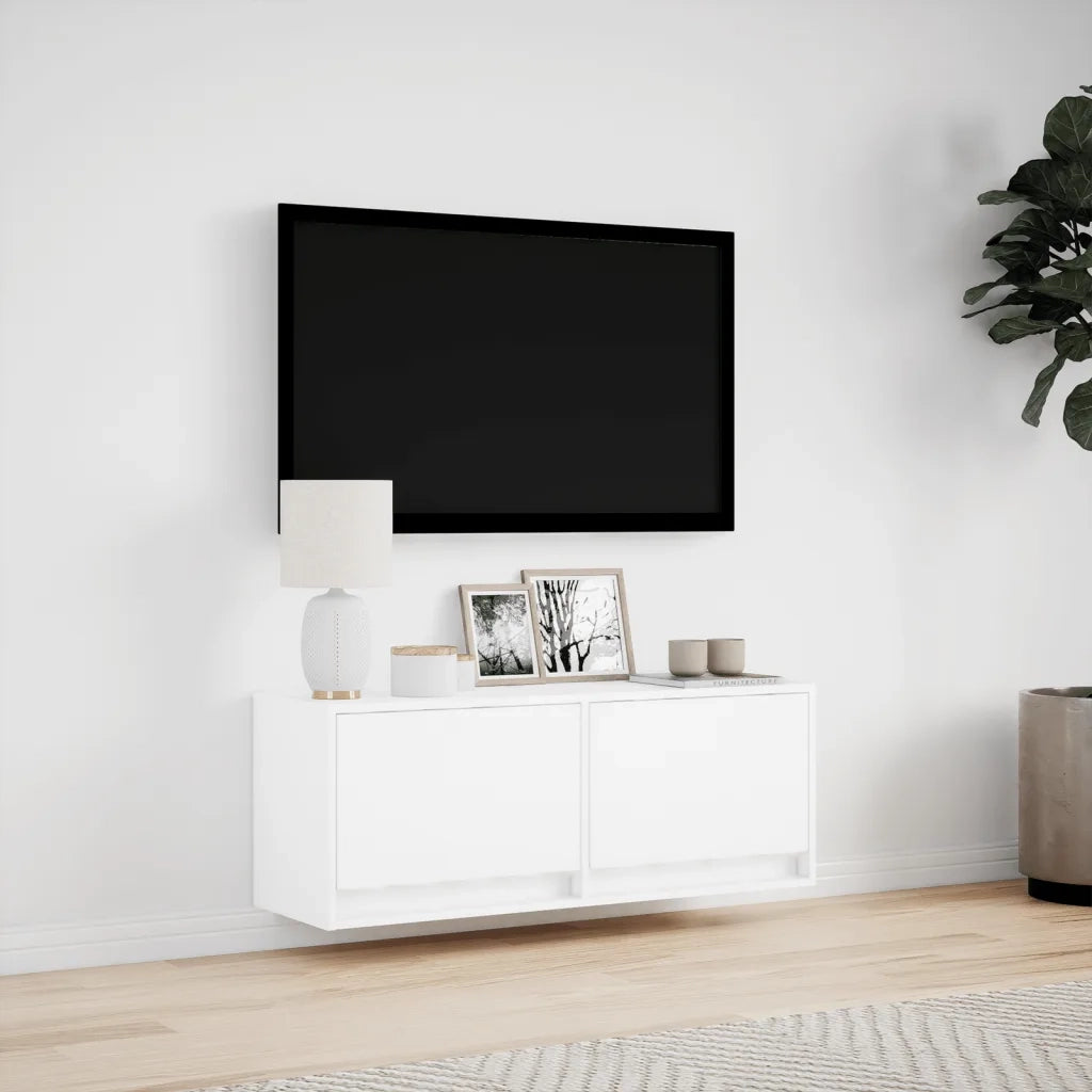 Mobile TV a Parete con Luci LED Bianco 100x31x35 cm 852362