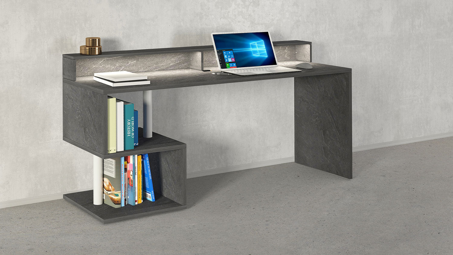 Scrivania a Giorno 180x60x92,5 cm Esse Report Grigio