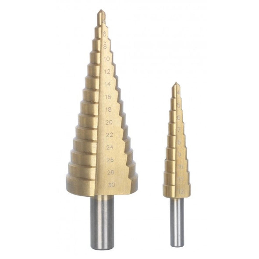 Trade Shop - Kit 2 Punte A Scalini Set Frese Scalino Allargafori 1 Da 4 A 30 E 1da 4 A 12 Mm -