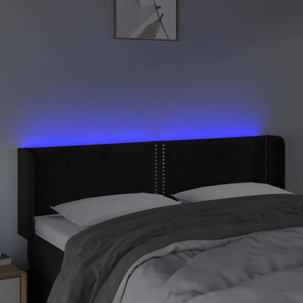 Testiera a LED Nera 147x16x78/88 cm in Velluto 3123146