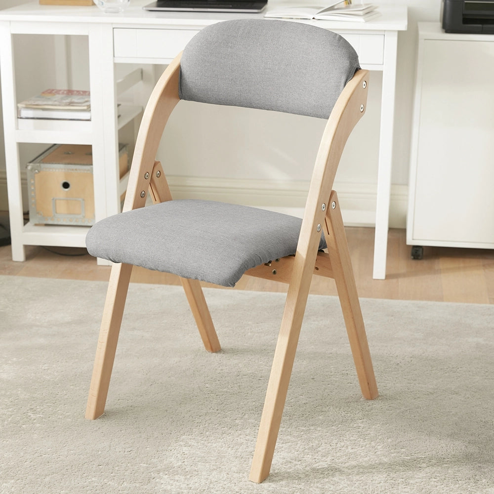 SoBuy FST92-Nx2, Sedia Pieghevole in Legno Set da 2 Poltrona Imbottita da Cucina, Sedie da Interno per Ufficio, Balcone, Giardino - Sedie Pieghevoli Salvaspazio Richiudibili in Faggio, Grigio Chiaro