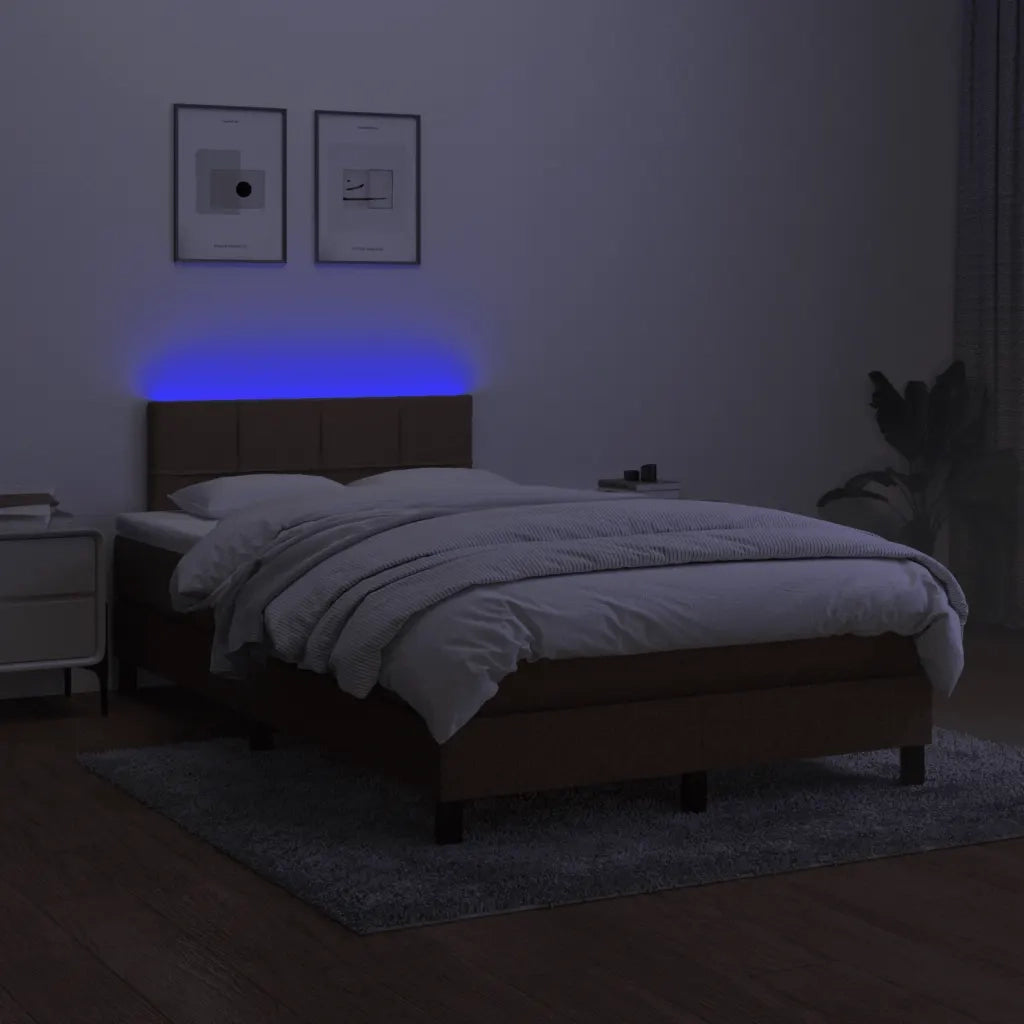 Letto a Molle Materasso e LED Marrone Scuro 120x200 cm Tessuto 3133144