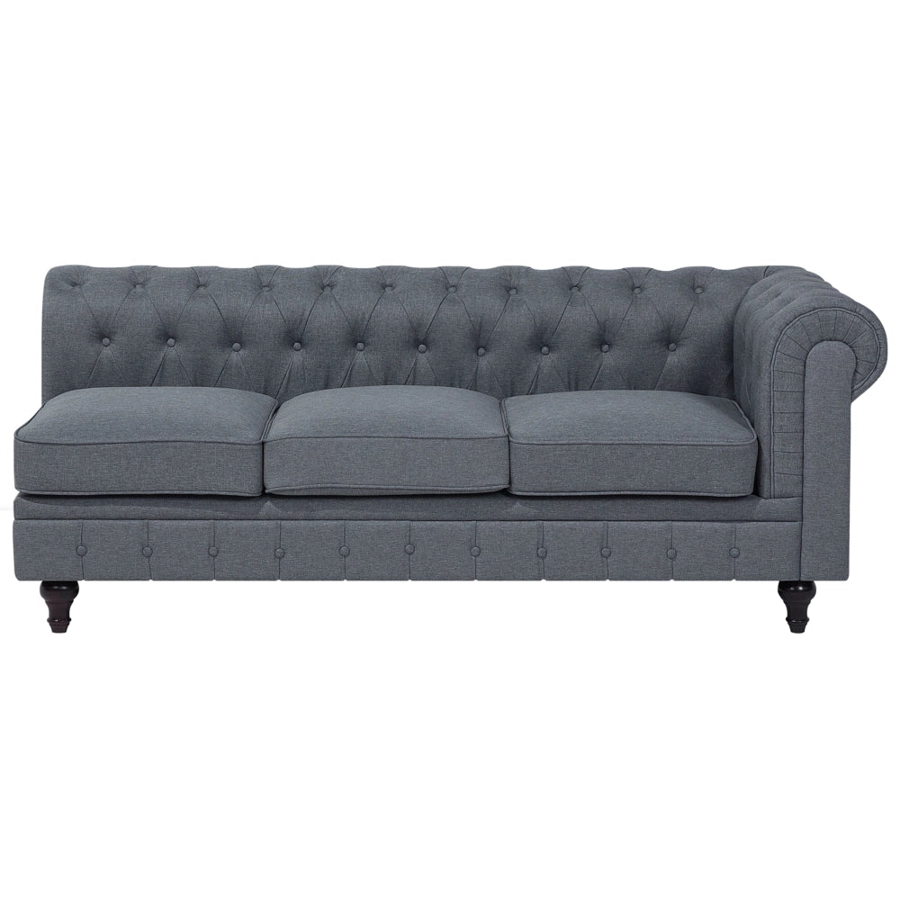 Chesterfield Divano ad angolo in tessuto versione destra Rivestimento in tessuto grigio Gambe in legno scuro Chaise 6 posti contemporanea