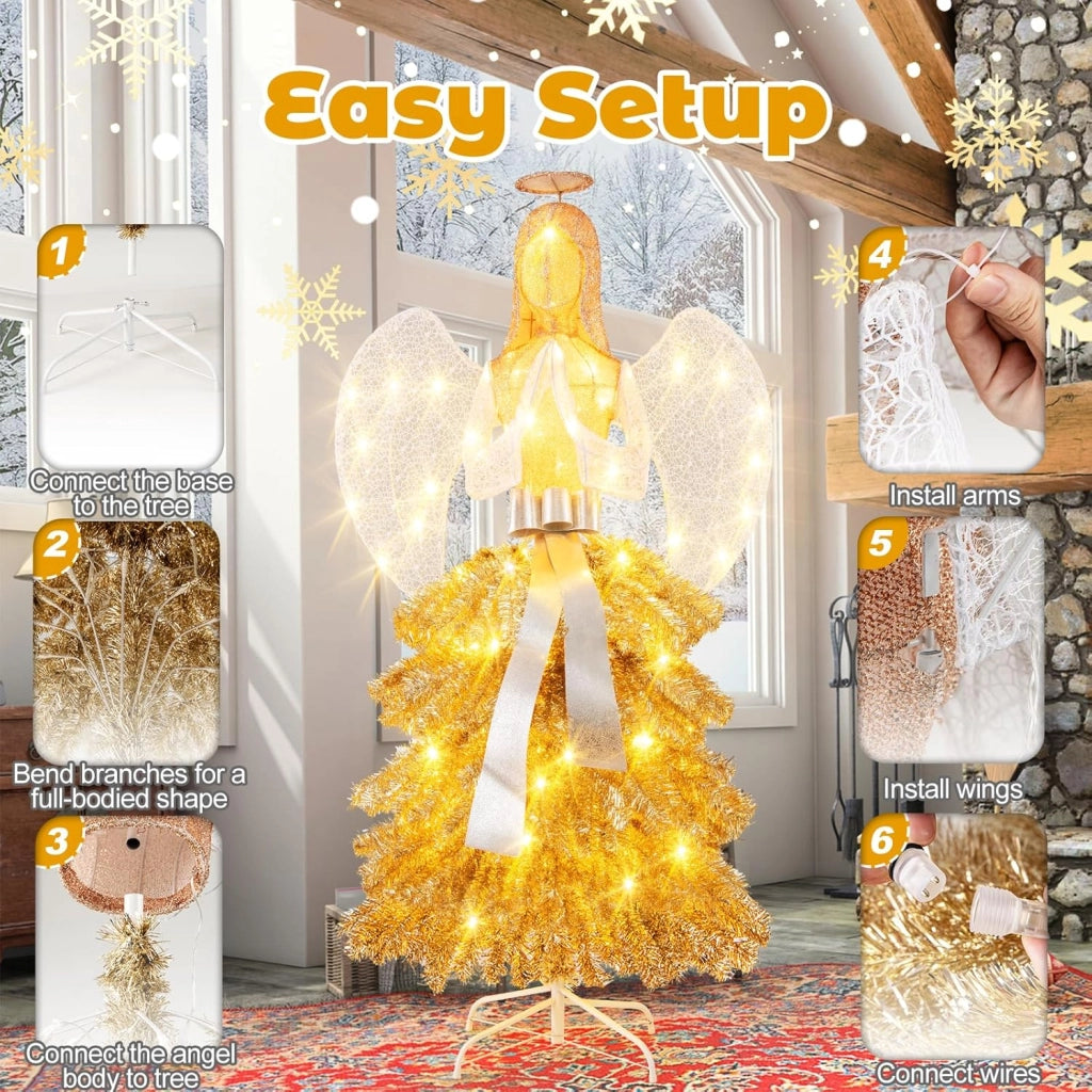 Angelo di Natale per esterni, 157 cm, decorazione natalizia illuminata, grande angelo con albero di Natale, stile abito, 150 luci LED, decorazione natalizia, statuetta di Natale XL
