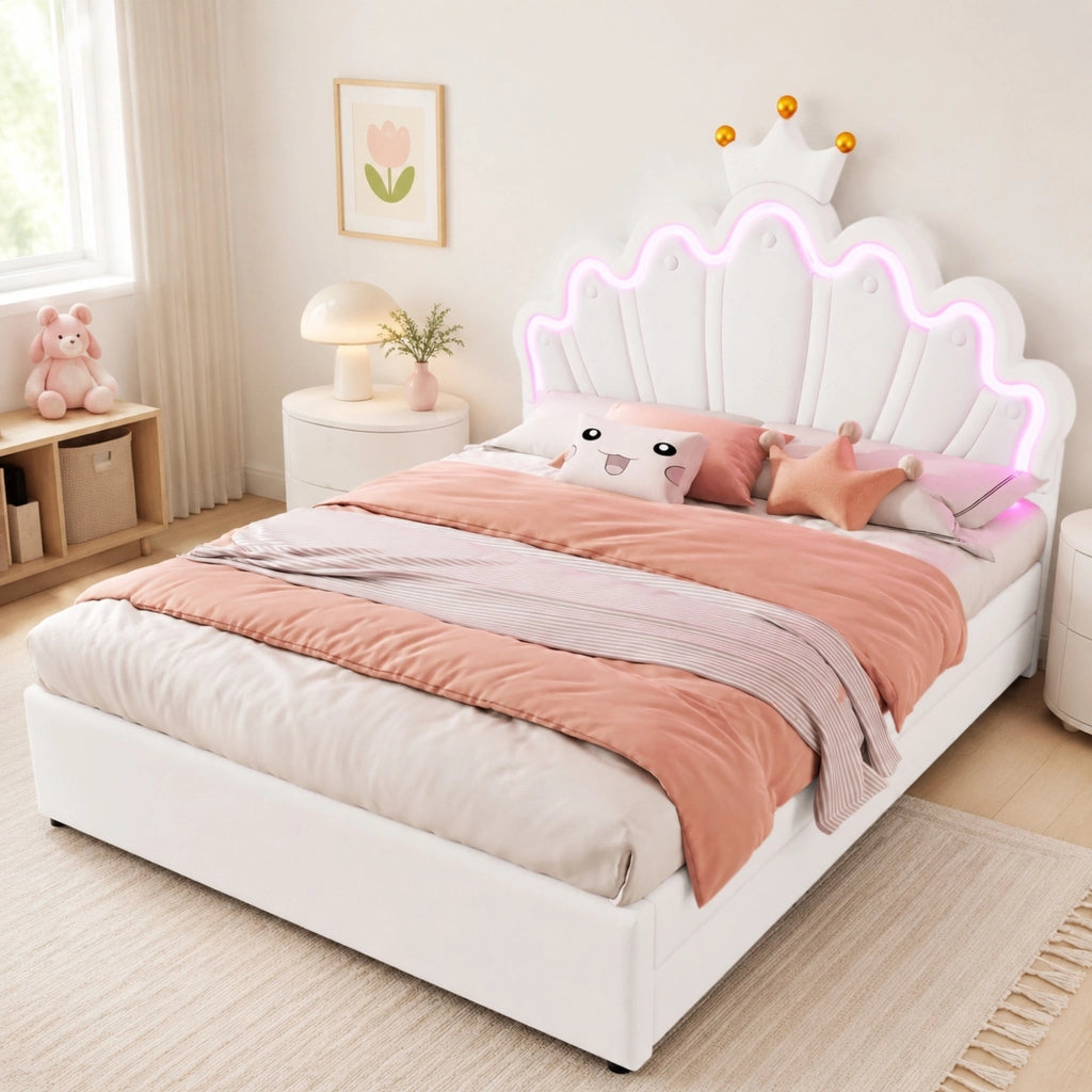 LETTO 140x200 cm in PU Bianco con 2 cassetti e testiera regolabile