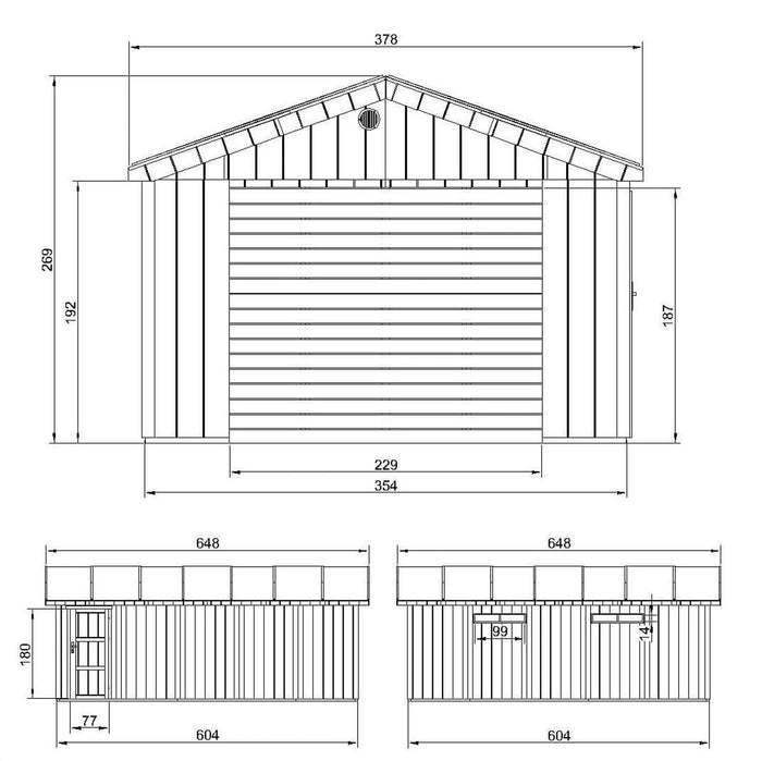 Garage di 21 m²- L378xL648 cm- Garage per auto, moto, biciclette - Costruito con pannelli LP Smartside - Timbela M992B