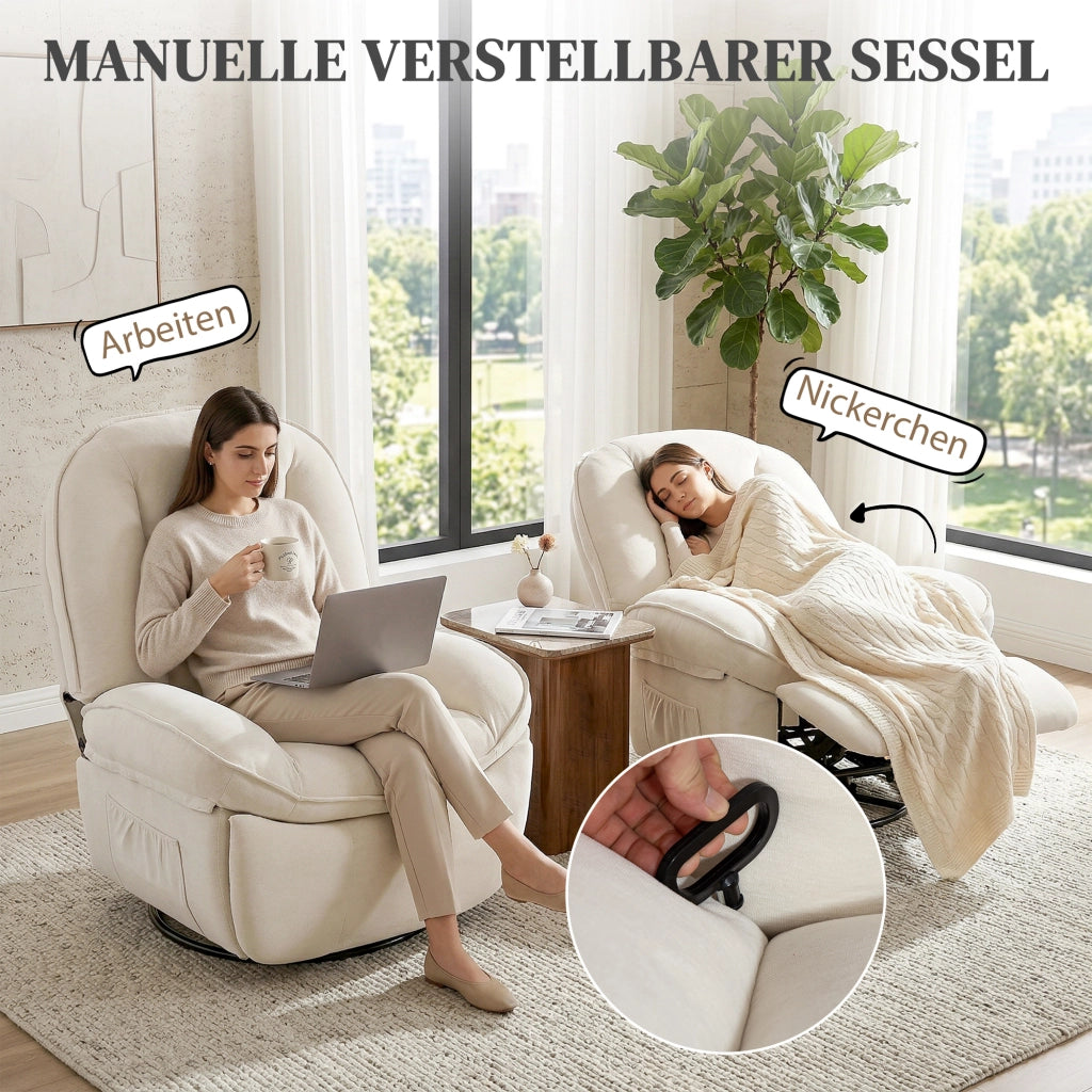 Poltrona Relax Girevole e Dondolo con Schienale Imbottito ¨C Minimal ¨C Crema