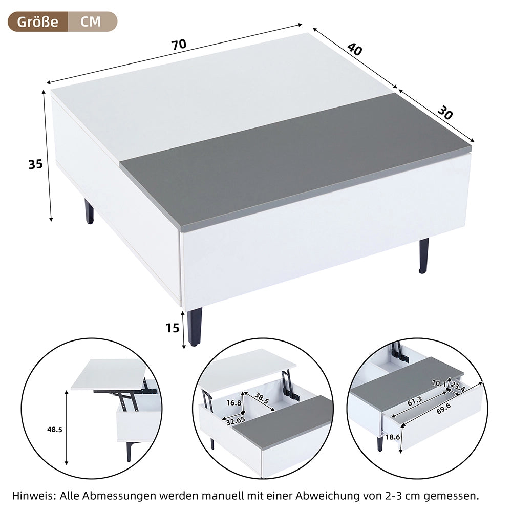 Tavolino-Xylo-70x70x35cm bianco regolabile LED cassetti