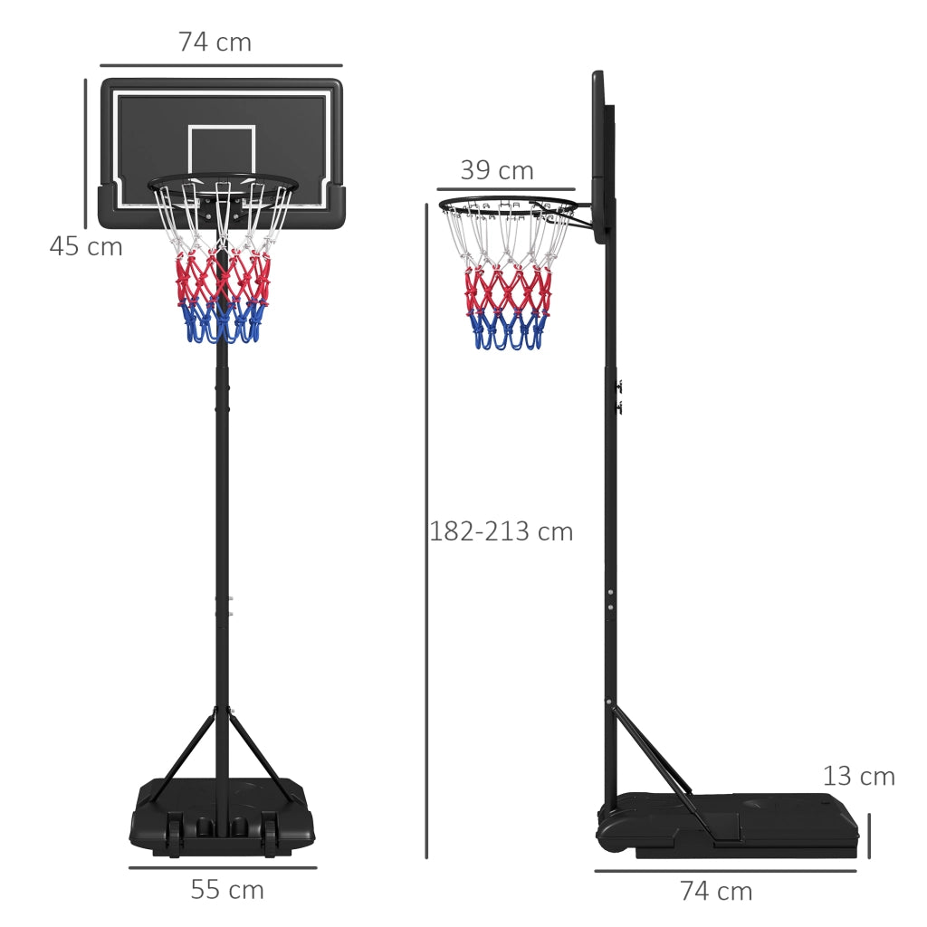 Cestino da Basket Regolabile in Altezza ¨C zephmum ¨C Nero, Metallo, 182-213 cm