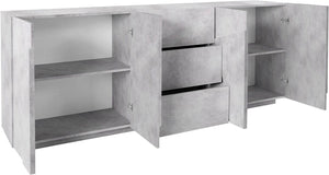 Credenza 4 Ante + 3 Cassetti 224,1x44,2x86 cm Ping Cemento Bronx