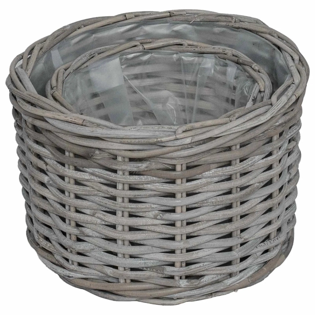 Cestino per Piante con archiviazione 2 pcs Grigio Rattan Kubu
