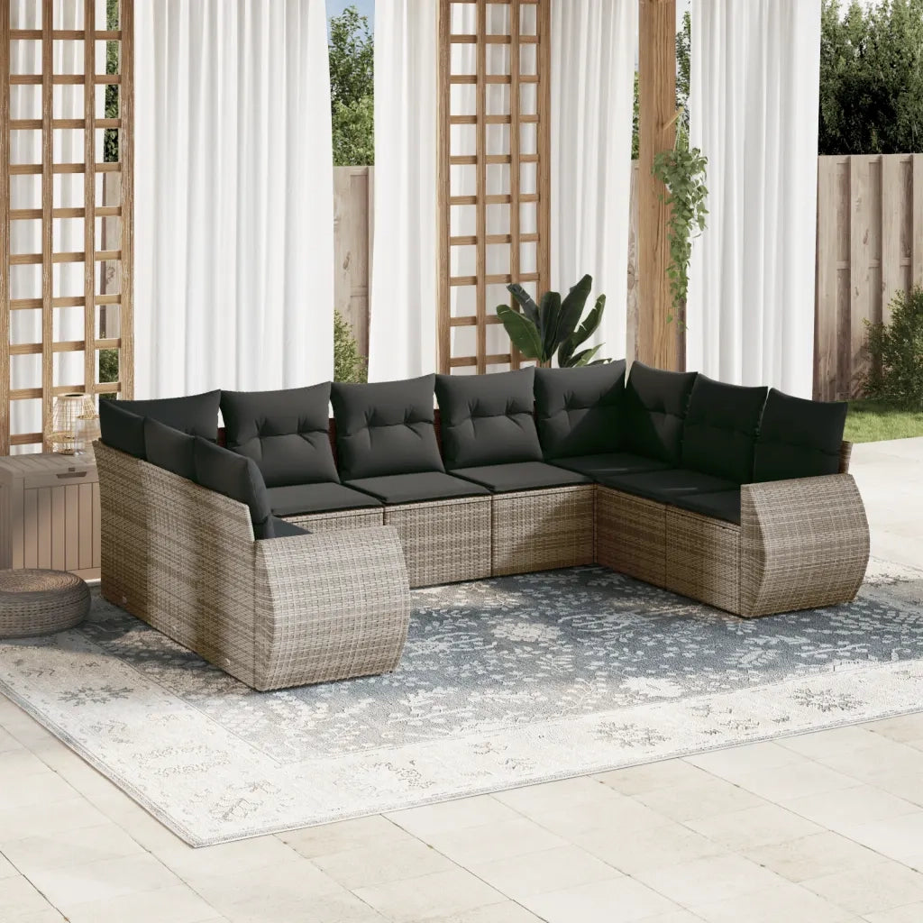 Set Divano da Giardino 9 pz con Cuscini Grigio in Polyrattancod mxl 114204