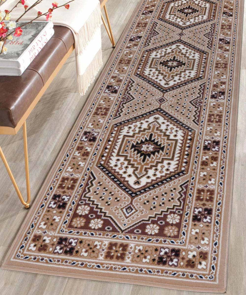 Tappeto passatoia ROYAL SHIRAZ 2065 BEIGE cm.100x200 motivo moderno geometrico arredo casa corsia arredo casa