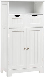 Armadietto Bagno da Terra, Mobiletto Autoportante, con Doppio Ante Legno, Cassetti Rimovibili e Ripiani Regolabili, 30x60x109 cm (Bianco)