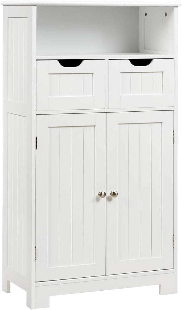 Armadietto Bagno da Terra, Mobiletto Autoportante, con Doppio Ante Legno, Cassetti Rimovibili e Ripiani Regolabili, 30x60x109 cm (Bianco)
