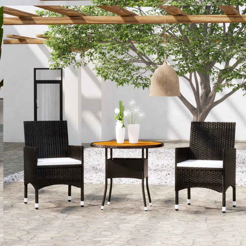 Set da Pranzo per Giardino 3 pz | Set Salotto da Giardino in Polyrattan Nero