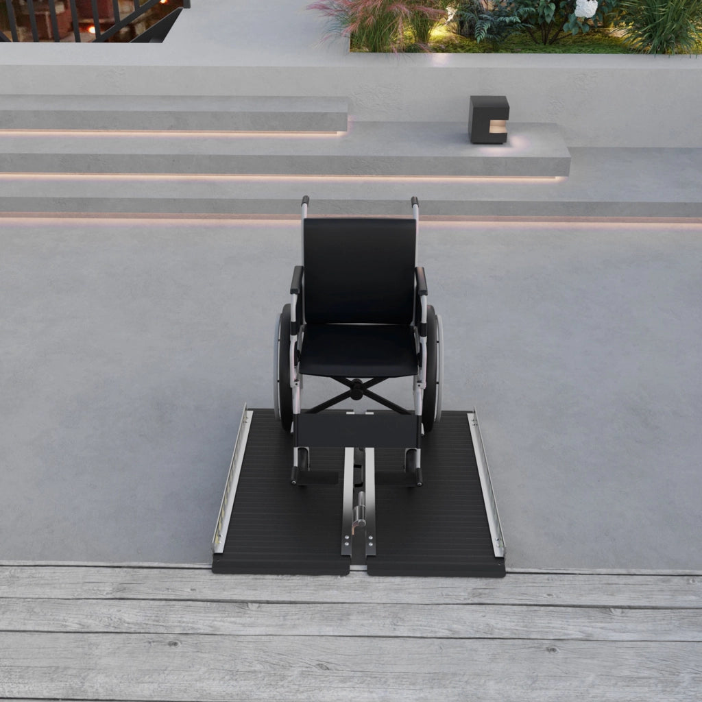 EasyComfort Rampa per Sedia a Rotelle Pieghevole in Alluminio con Deflettori e Adesivi, 91x73.6x5.1 cm, Nero