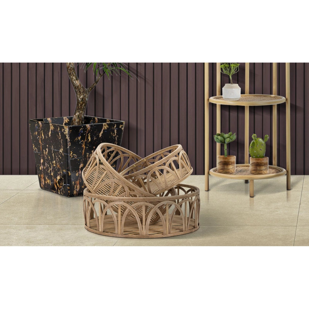 Set 3 vassoi Fuji in rattan naturale — Ø 50x16, Ø 40x14, Ø 30x12 cm