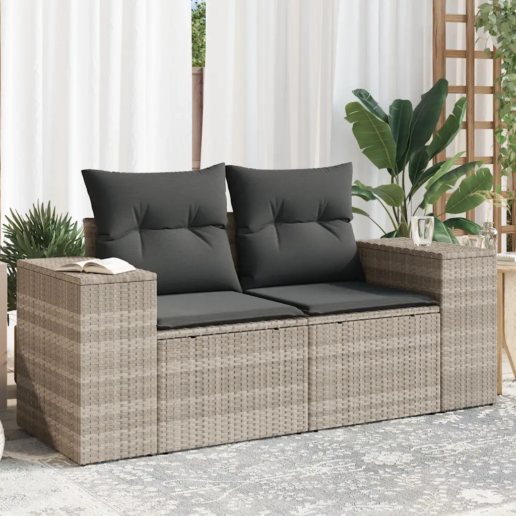 Divano da Giardino con Cuscini 2 Posti-Sofa da Giardino-Divano da esterno Grigio Chiaro Polyrattan 394837
