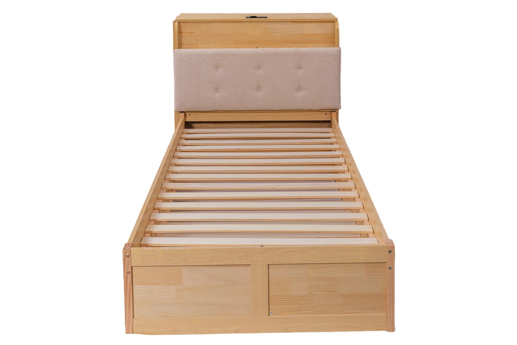 Letto Contenitore con Estraibile 90x200 ¨C MINIMAL ¨C Testiera Imbottita, USB, Legno