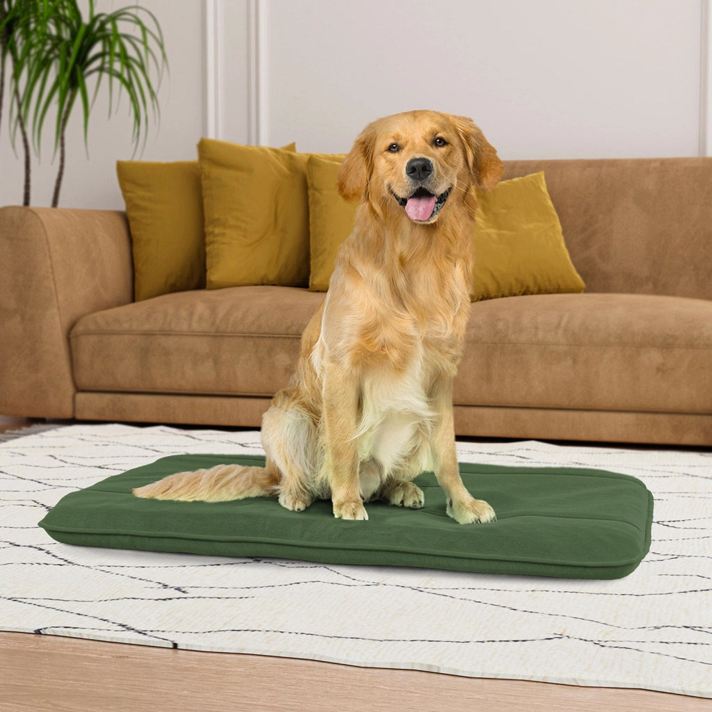 Maxi Cuscino Imbottito e Trapuntato per Cani Gatti in Microfibra Verde Scuro
