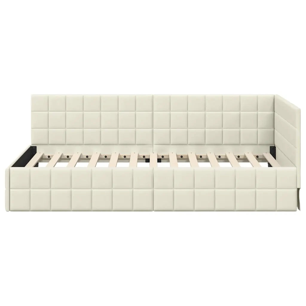 Cornice del letto ad angolo Crema 90 cm x 200 cm Velluto