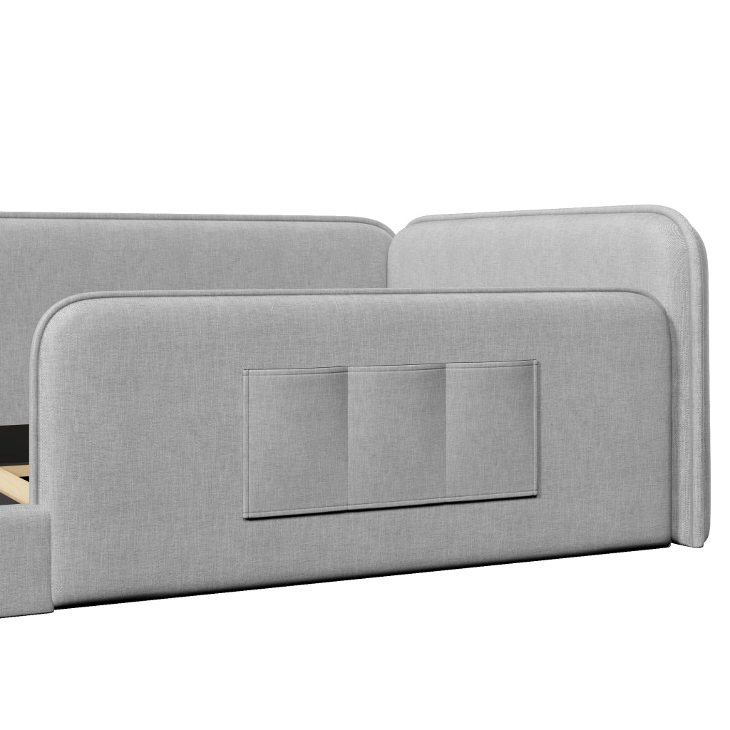 Letto Singolo 90x200 cm con Tasche laterali e Protezione perimetrale; in Lino; Grigio
