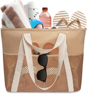 Borsa da spiaggia grande con chiusura a zip per signora - Ripiegabile e ultraleggera - Marrone