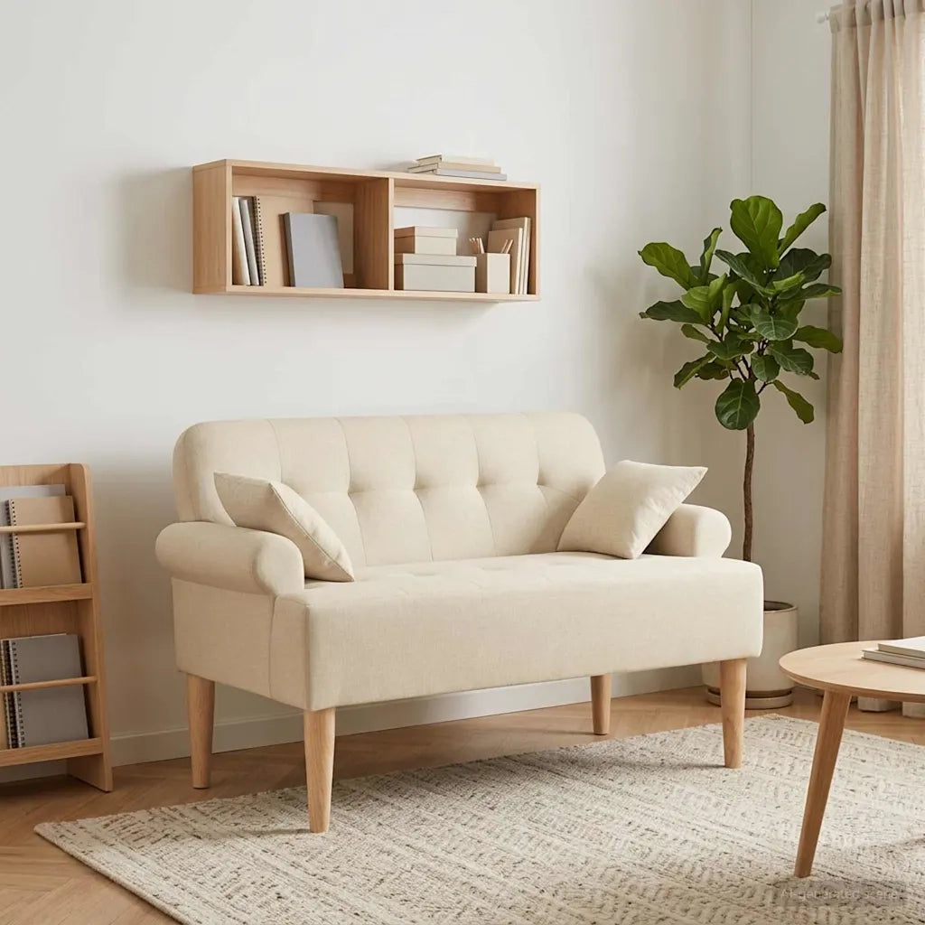 Loveseat con bottoni imbottiti Crema 120 x 65 x 79 cm Tessuto 42041816