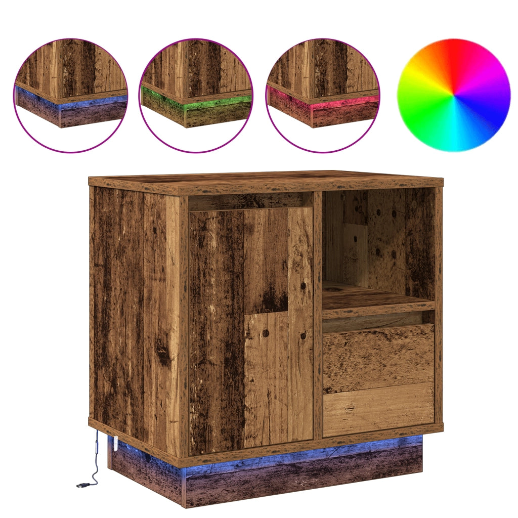 Comodini con luci LED 2 pezzi Legno Vecchio 50x34,5x50 cm