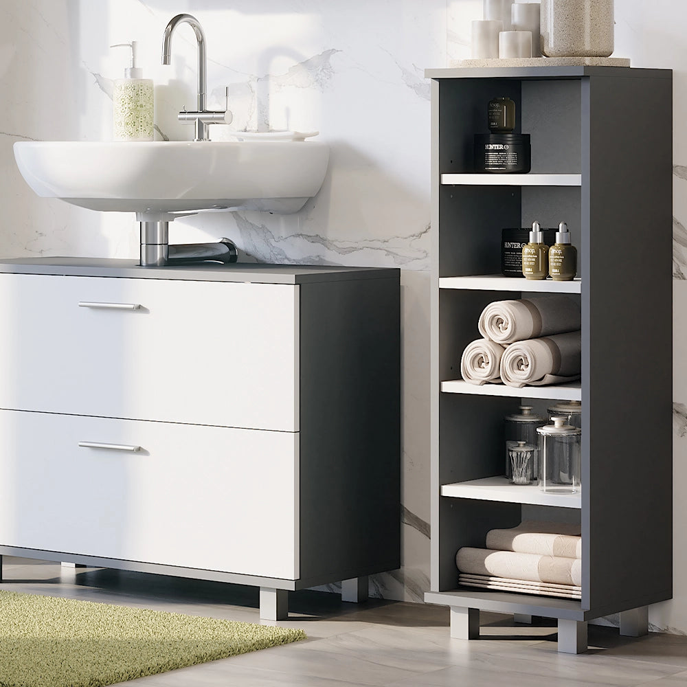 Vicco Mobiletto midi Antracite/bianco 30.2 x 95 cm con 5 scomparti aperti