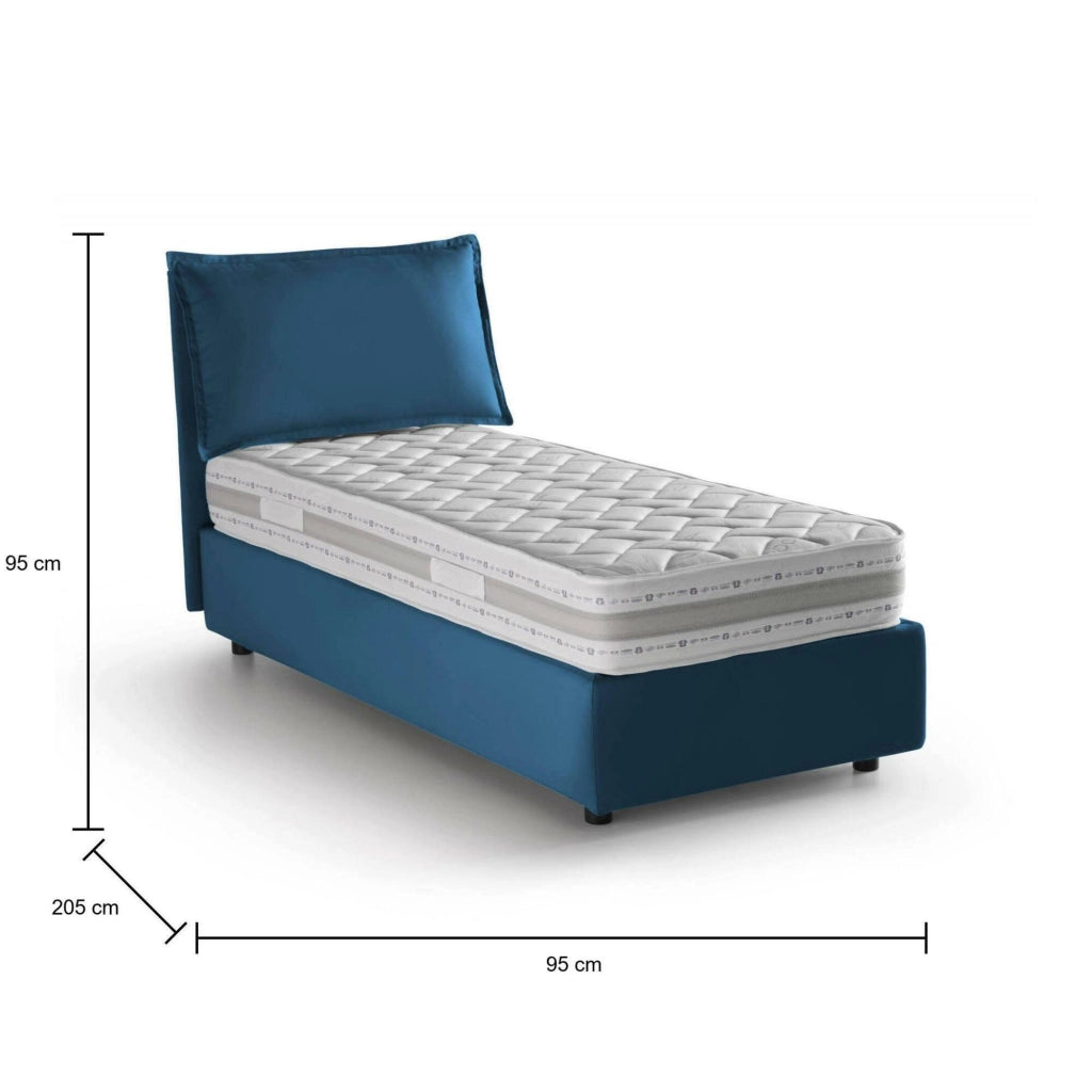 Letto singolo Armaduk, Letto contenitore con rivestimento in tessuto, Made in Italy, Apertura frontale, con materasso cm 80x190 incluso, Blu