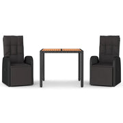 Set Pranzo Giardino 3pz | Set Salotto da Giardino Nero Polyrattan e Legno Massello Acacia