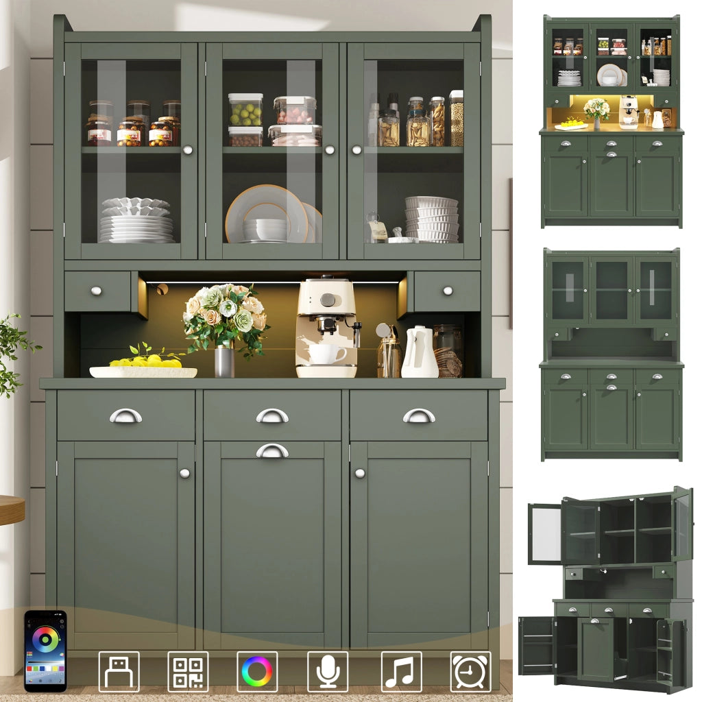 Mobile Cucina con LED e Vetro ¨C MINIMAL ¨C Verde, 180x120 cm, 3 Ante