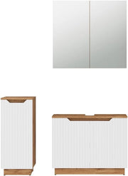 Set di mobili da bagno Lotta, Rovere/bianco a strisce, 3 parti