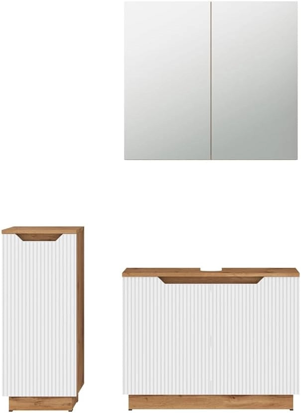 Set di mobili da bagno Lotta, Rovere/bianco a strisce, 3 parti