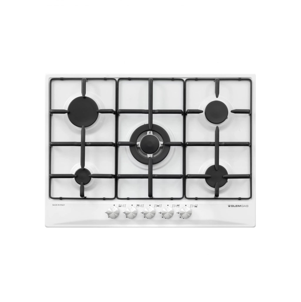 Glem gas gt755wh piano cottura da 70 cm bianco, comandi frontali, 5 fuochi
