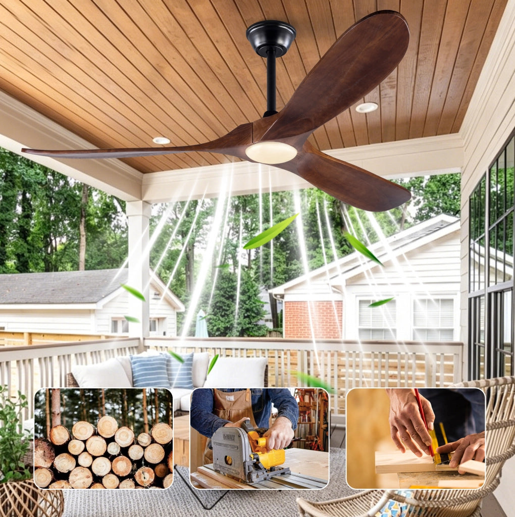 VENTILATORE A SOFFITTO LED 152,4 cm Legno massello Noce scuro Nero