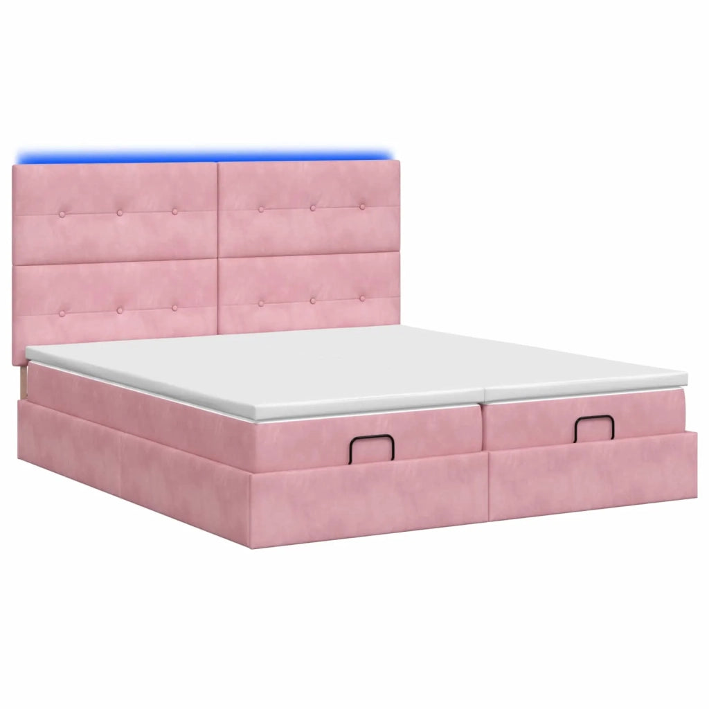 Letto Ottomano con Materasso e LED Rosa 180 x 200 cm Velluto 3458501