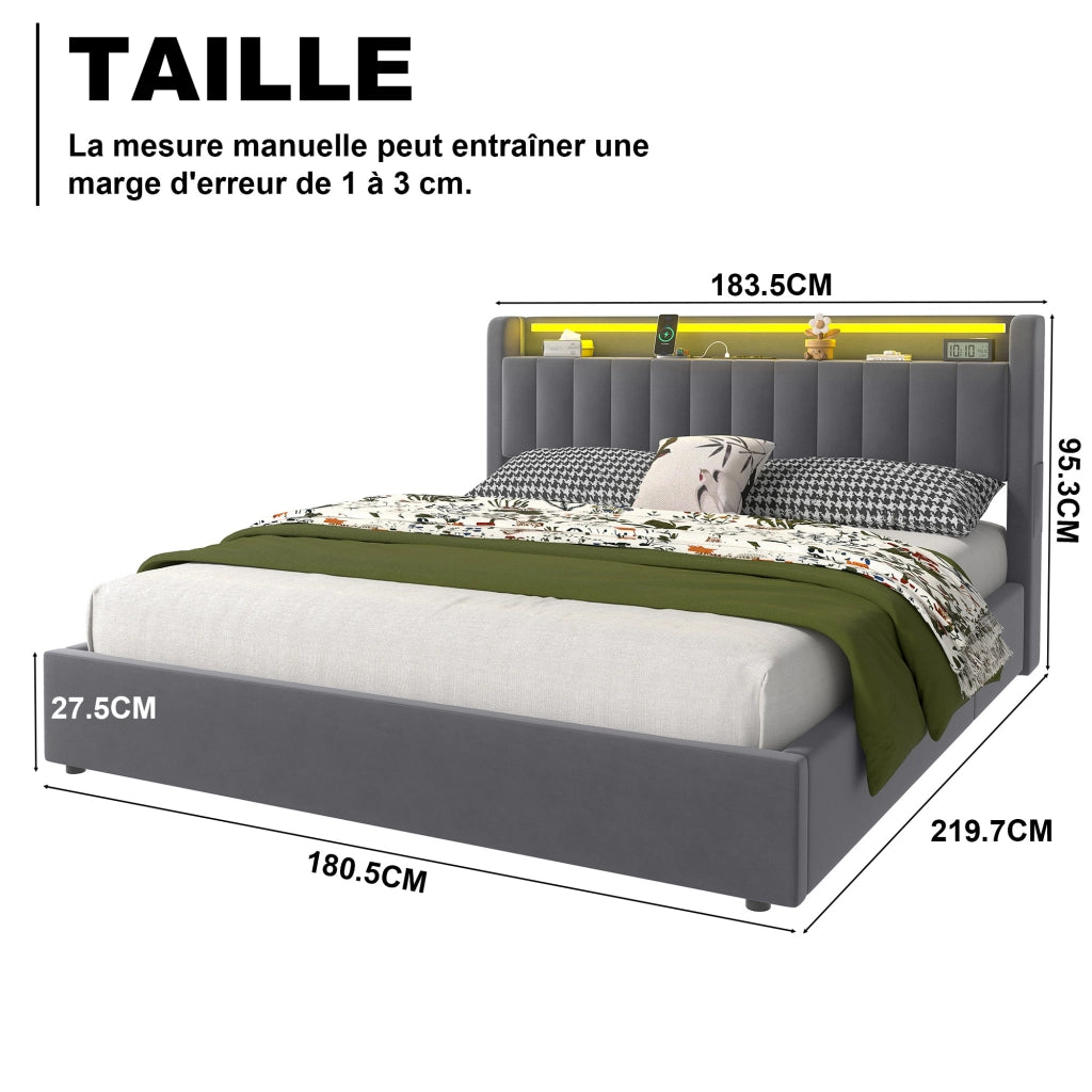 Letto contenitore 180x200 cm, colore grigio