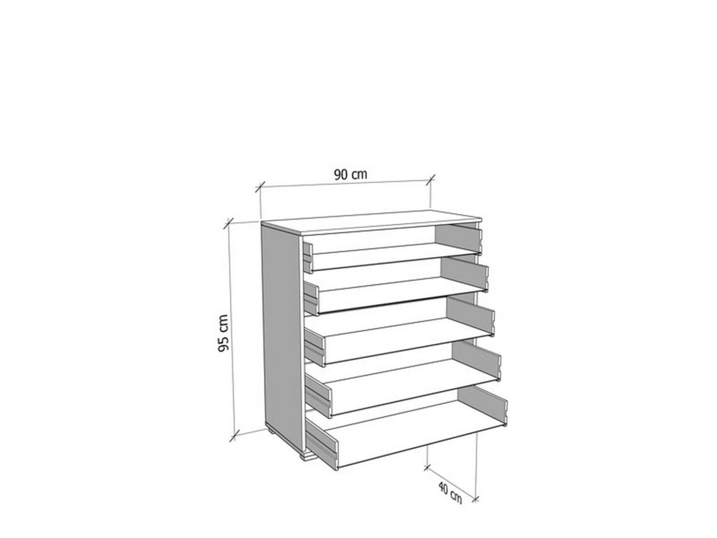 Mainarda, Cassettiera 5 Cassetti, 90x40x95h cm Bianco