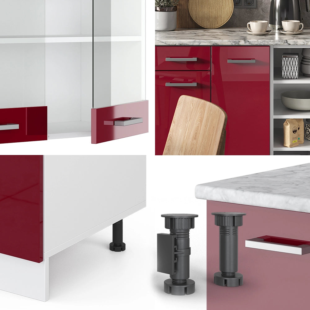 Cucina componibile R-Line Rosso lucido/Bianco 240 cm senza piano di lavoro Vicco