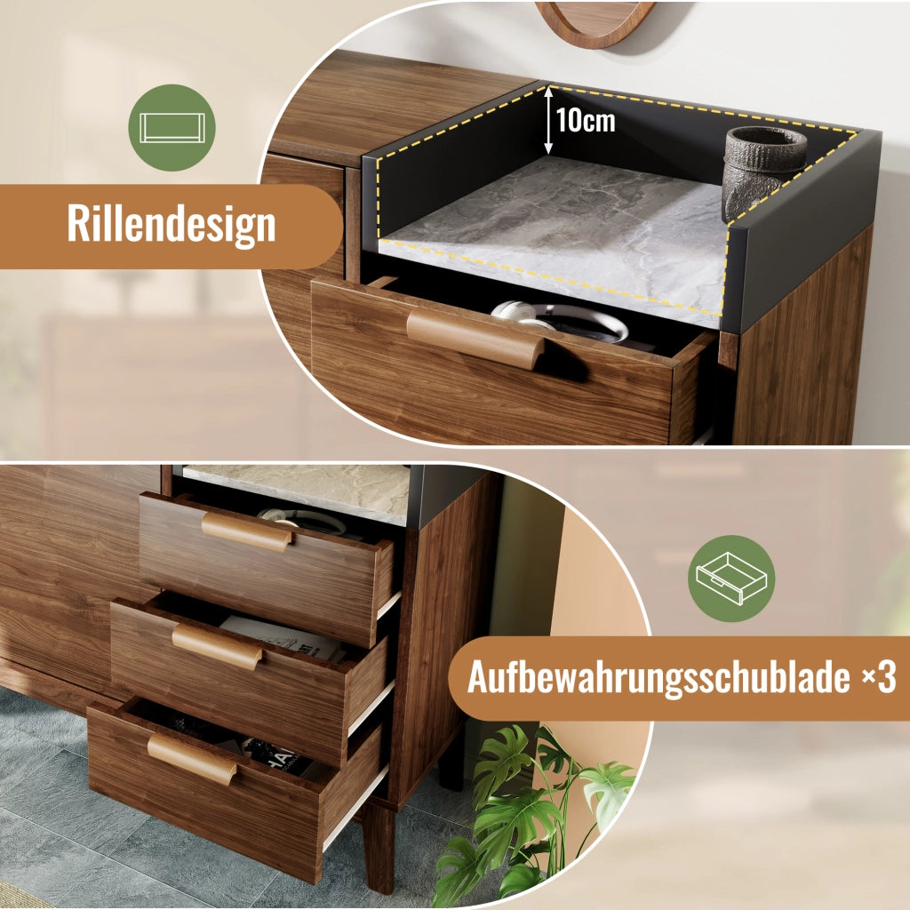 CASSETTIERA 120x40x77 cm in rovere scuro con piano effetto marmo e 3 cassetti