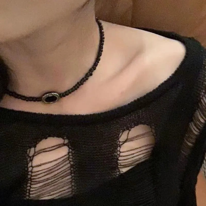 Collana vintage barocca con perline nere e oro, regalo di Natale o compleanno.